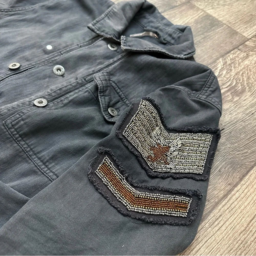 Free People Black Sequin Military Epaulet style jacket women’s size M - Picture 2 of 12